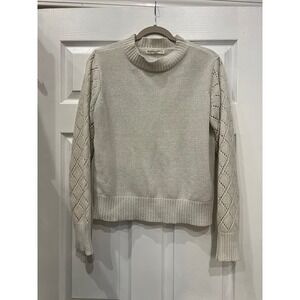 Madison Hudson Womens Cream Metallic Diamond Knit Mock Neck Sweater Size M